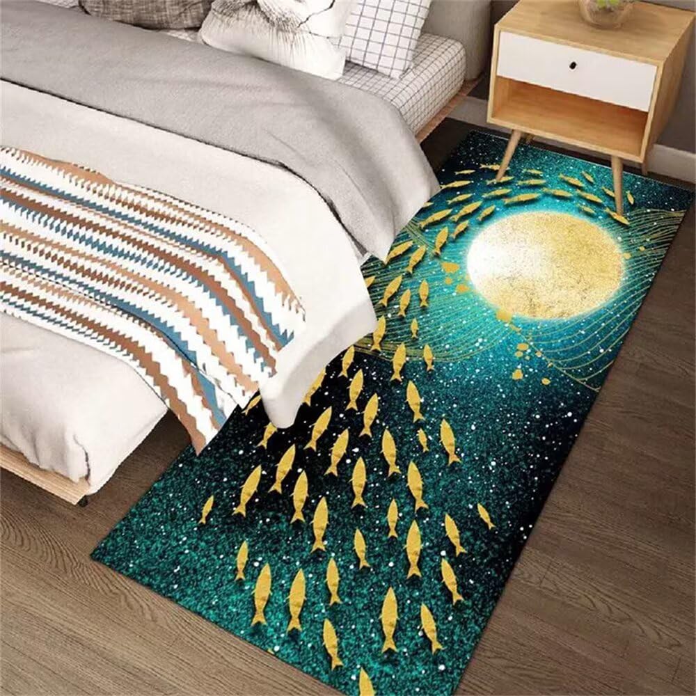 Tapis porte exterieur bleu poisson 50x80cm antidérapant lavable cuisine