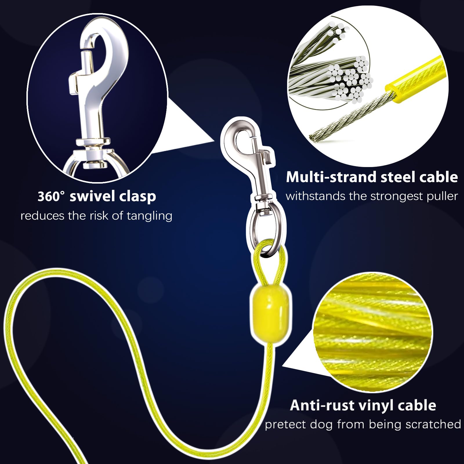 Cable retráctil de 9 Metros para Perros pequeños a Grandes de Entre 9 y 34 kg, Correa retráctil patentada Ideal para Patio y jardín, Duradera, para 70 000 ciclos (Negro, 9 Metros)