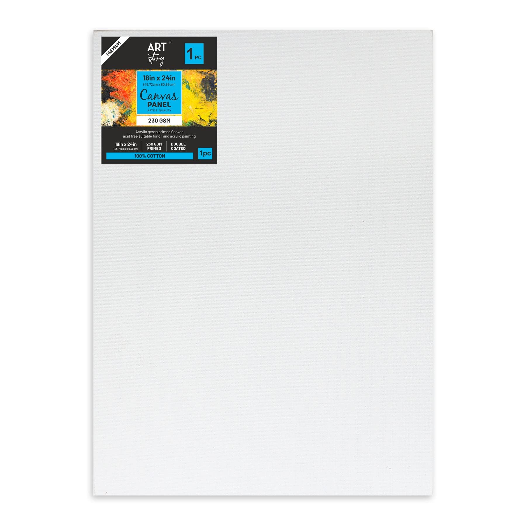 Art Story Canvas Panel for Painting 18 X 24inch With 3mm Super Thick MDF Board - 1 pc |100% Cotton Canvas Double Primed With Acid Free Acrylic Gesso | for Acrylic, Oil, Watercolor Painting | Suitable For Artists, Students & Beginners