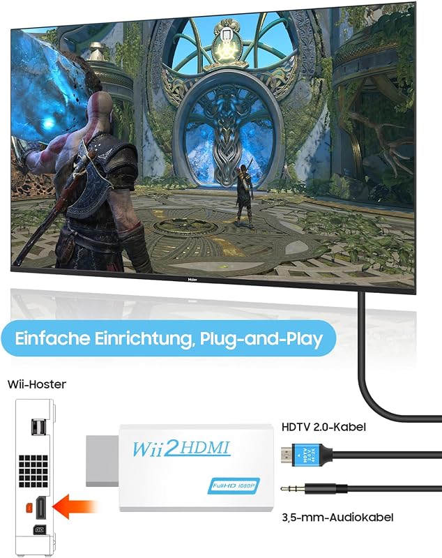 Zacro Wii HDMI Adapter - Full HD 1080P Konverter Nintendo Wii Konzolhoz - Videó és Hang Átalakító 1m HDMI Kábellel