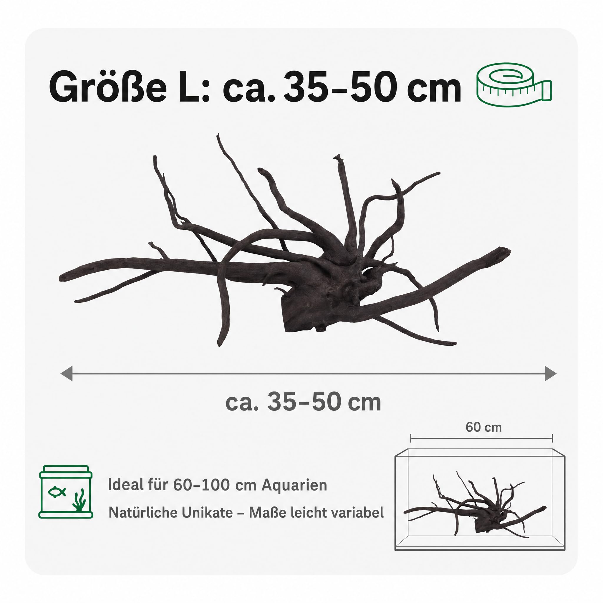 AquaOne Aquarium Wurzel Black Spider L 35–50 cm, Moorkienholz schwarz gefärbt, filigran verzweigt, für Aquascaping & Aufsitzerpflanzen, handverlesenes Unikat für Süßwasseraquarien und Terrarien