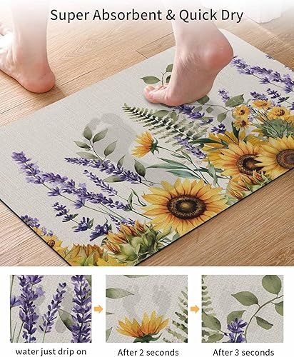 Miniatura 3 de Farm Flowers Bath Mat for Tub,Non Slip Bathroom Floor Runner Rug Quick Dry & Absorbent Diatomaceous Earth Kitchen Room Shower Sink Washable
