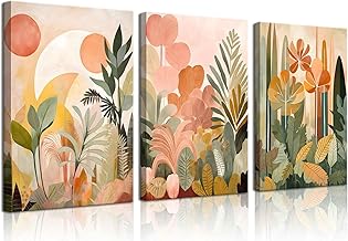 3Pcs Tropical Jungle Canvas Wall Art Abstract Colorful Boho Botanical Wall Decor Pictures Modern Neutral Plant Posters Prints for Living Room Bedroom,12x16in