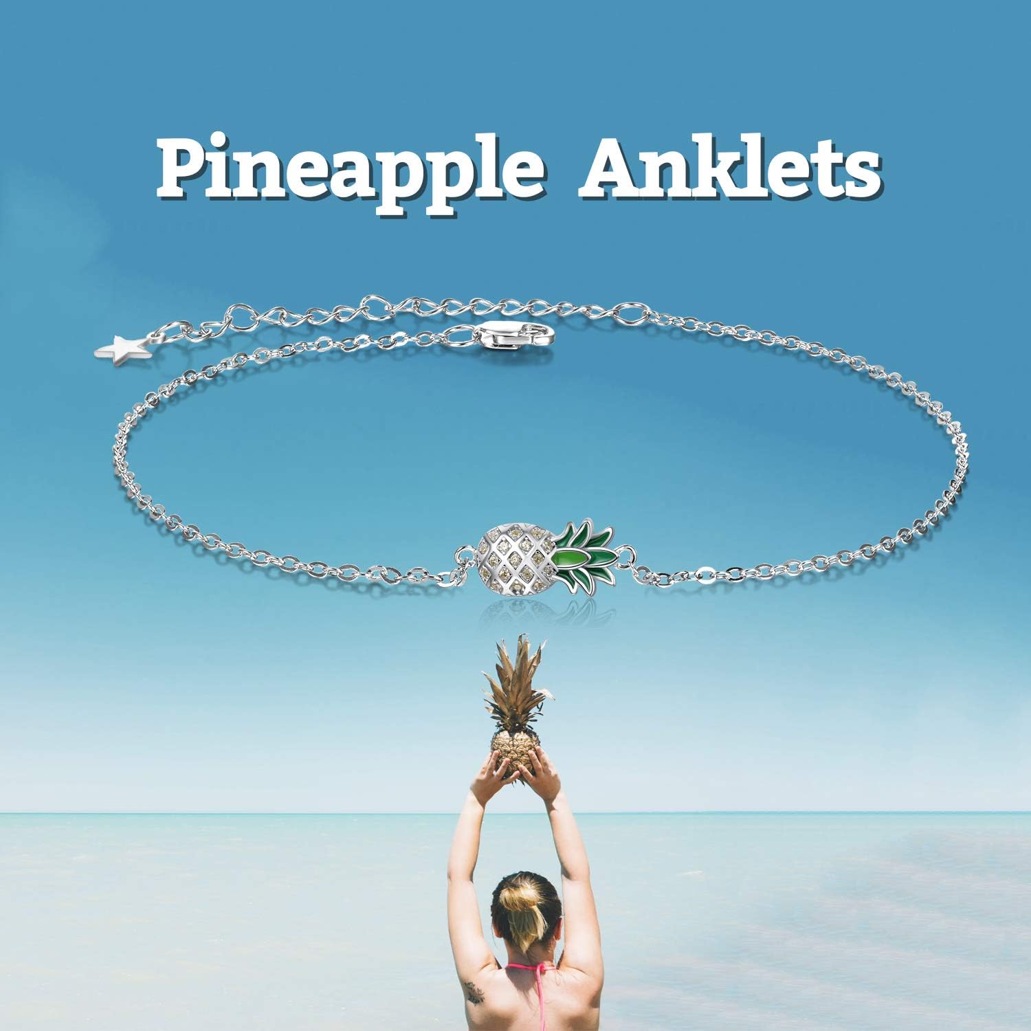 Pineapple/Mushroom/Star/Mountain Anklets Sterling Silver Adjustable Chain Link Ankle Bracelets Beach Anklet Jewelry for Women Teens - Image 6