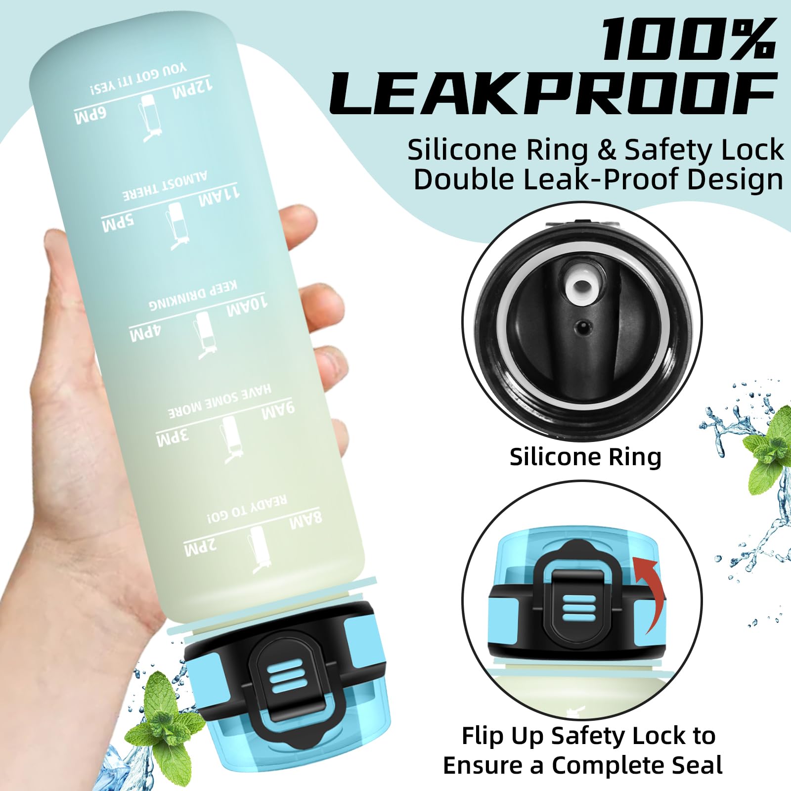 Mujigaga Borraccia 1 litro, Borraccia con Cannuccia, Senza Perdite, Borraccie Motivazionale, Facile da Pulire, Con Slogan Motivazionale, Water Bottle per Fitness, Ciclismo, Trekking, Nuotare