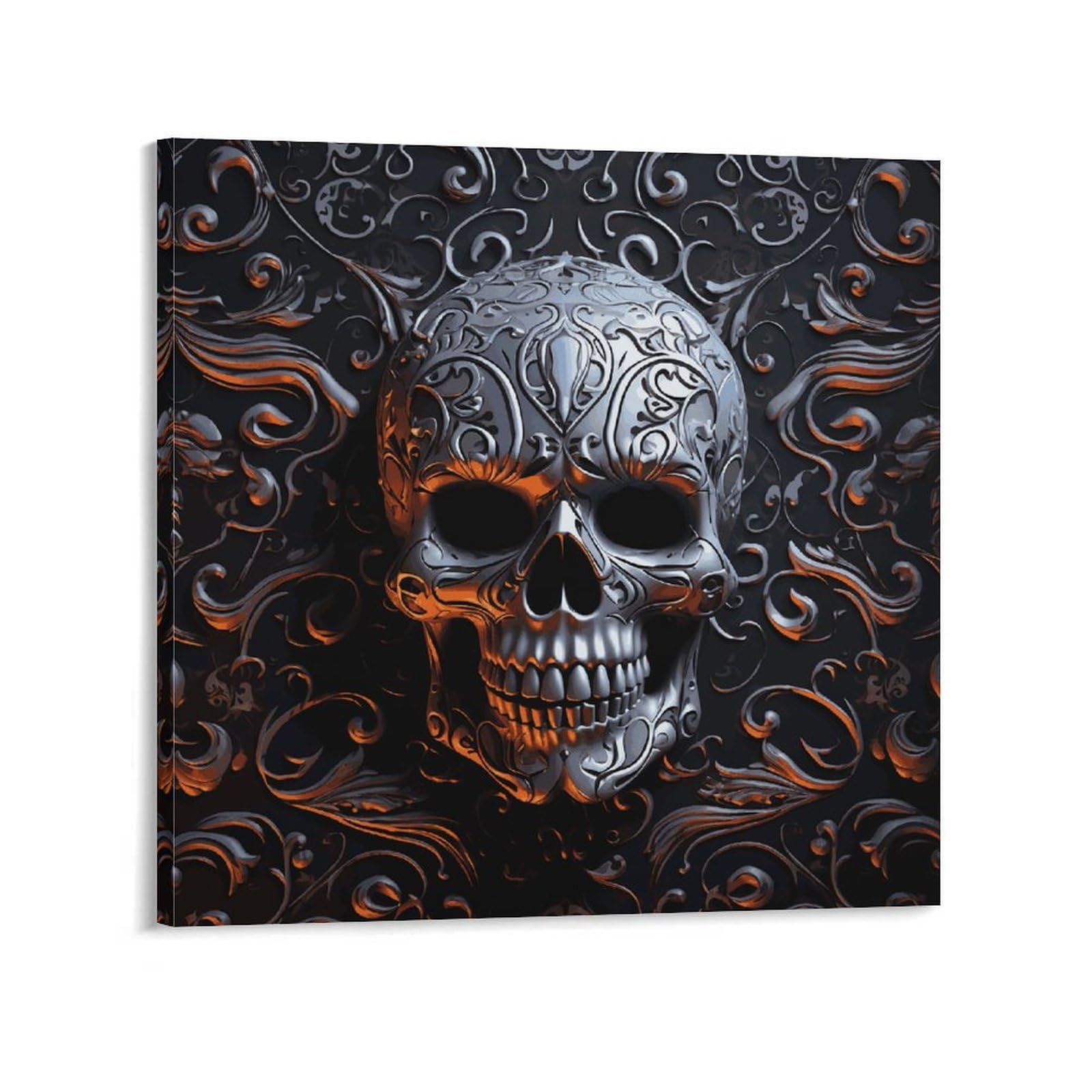 KLOPH Cool Skull Graphics Canvas Wall Art for Living Room 12x12inch Modern Artwork Painting for Bathroom Hanging Canvas Prints Aesthetic Wallart for Bedroom Kitchen Office Wall Decor