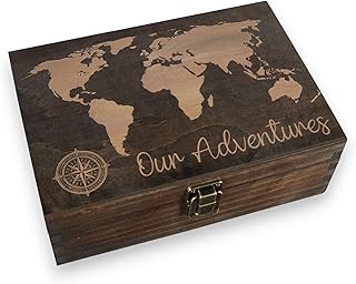 Engraved Adventure Memory Box – Wooden Keepsake Box for Travel Memories,...