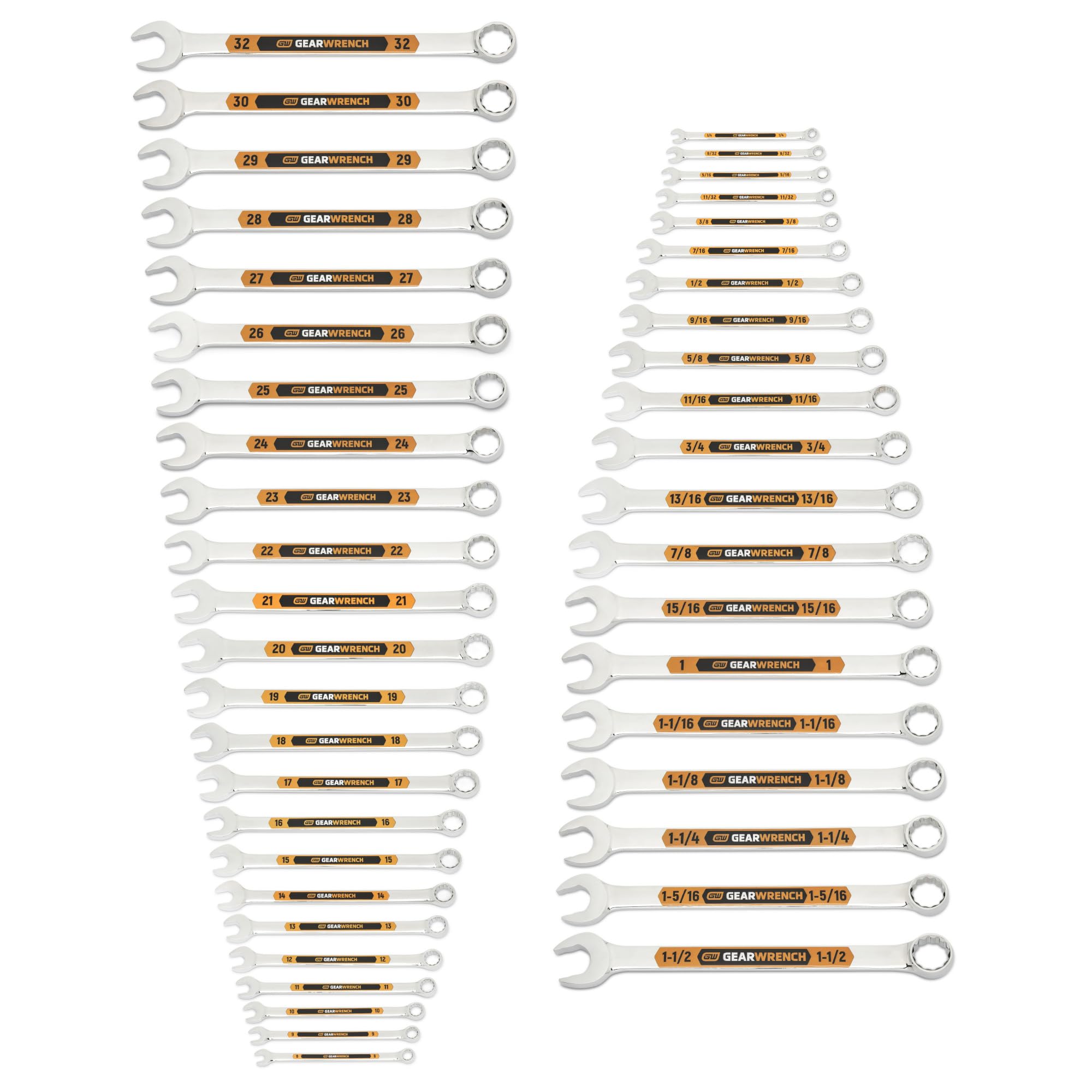 GEARWRENCH Set di chiavi combinate lunghe SAE/metriche Hi-Viz a 12 punti, 44 pezzi | 81919H