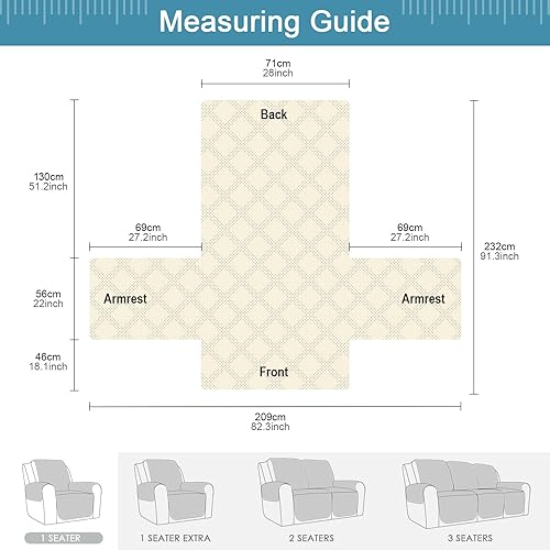 Miniatura 235 de TAOCOCO Funda para silla reclinable 100% impermeable, fundas antideslizantes para silla reclinable con bolsillo, protector de muebles lavable