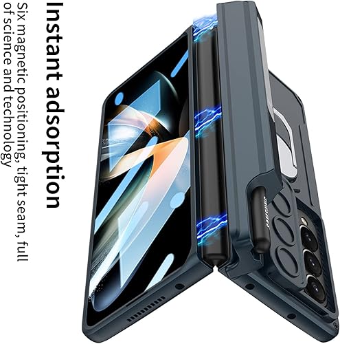 Miniatura 4 de Funda para Samsung Galaxy Z Fold 4 con soporte para S Pen (protección de bisagra), soporte magnético de anillo de 360, cubierta de cámara
