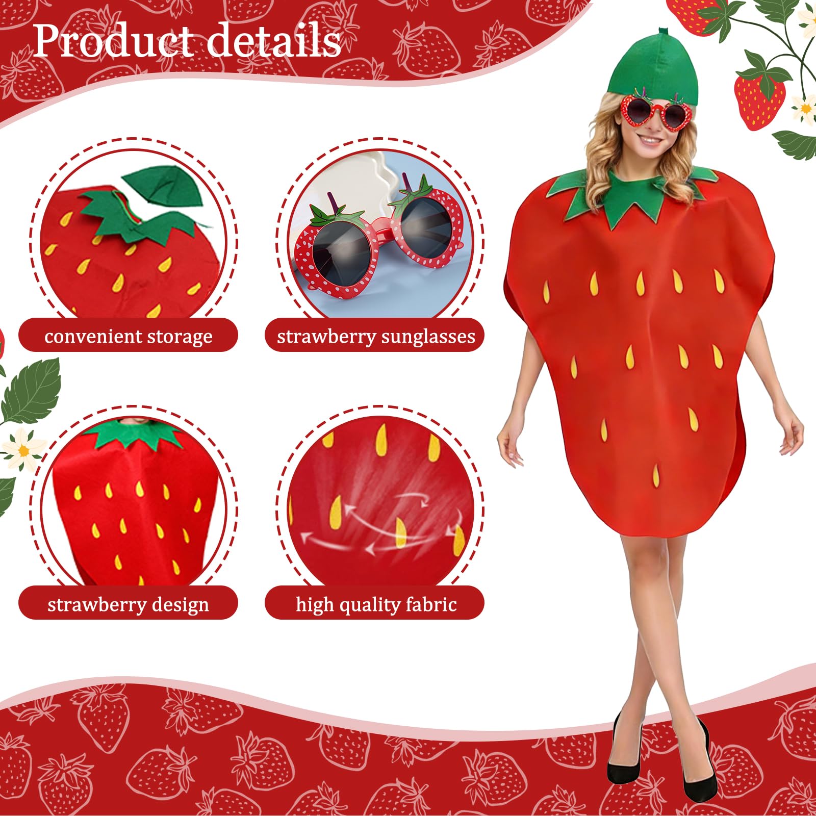Strawberry Costume for Adults Lightweight & Comfortable Funny Fruit Cosplay Outfit - Image 3
