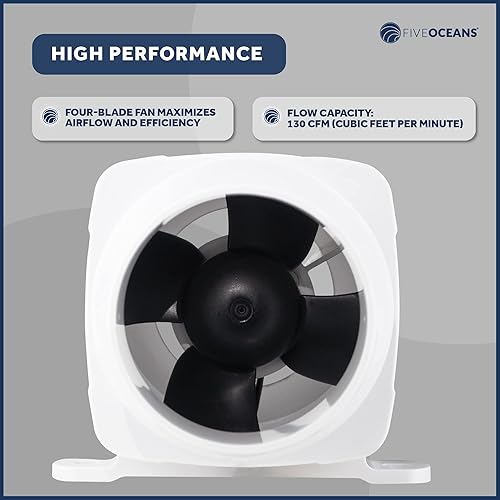 Miniatura 5 de Five Oceans Soplador de sentina en línea, soplador de motor de barco, para manguera de ventilación de diámetro interior de 3 pulgadas, 12 voltios,