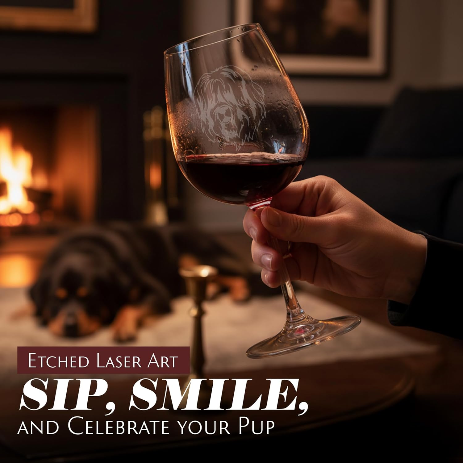 Schapendoes Dog Themed Etched 12.75oz Wine Glass