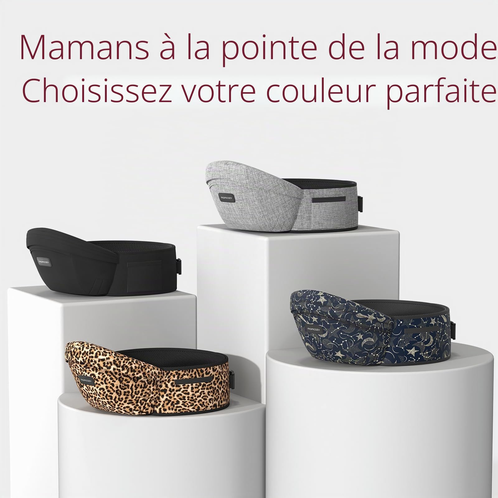 Momcozy Hip Seat Porte-bébé – Ceinture réglable avec protection ventrale 3D d'origine, porte-bébé ergonomique avec diverses poches, pour nouveau-nés et tout-petits jusqu'à 20,4 kg (gris, taille M)