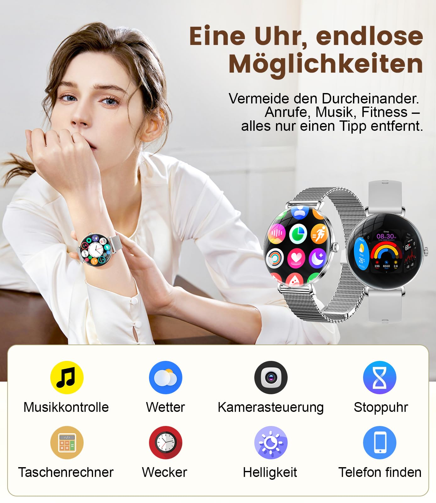 LIGE 2025 Smartwatch Donna, 1,43" HD AMOLED Orologio Fitness con Funzione Telefono, Ciclo Mestruale/Frequenza Cardiaca, IP68 Impermeabile, 120+ Modalità Sportive, Orologio sportivo per Andriod iOS