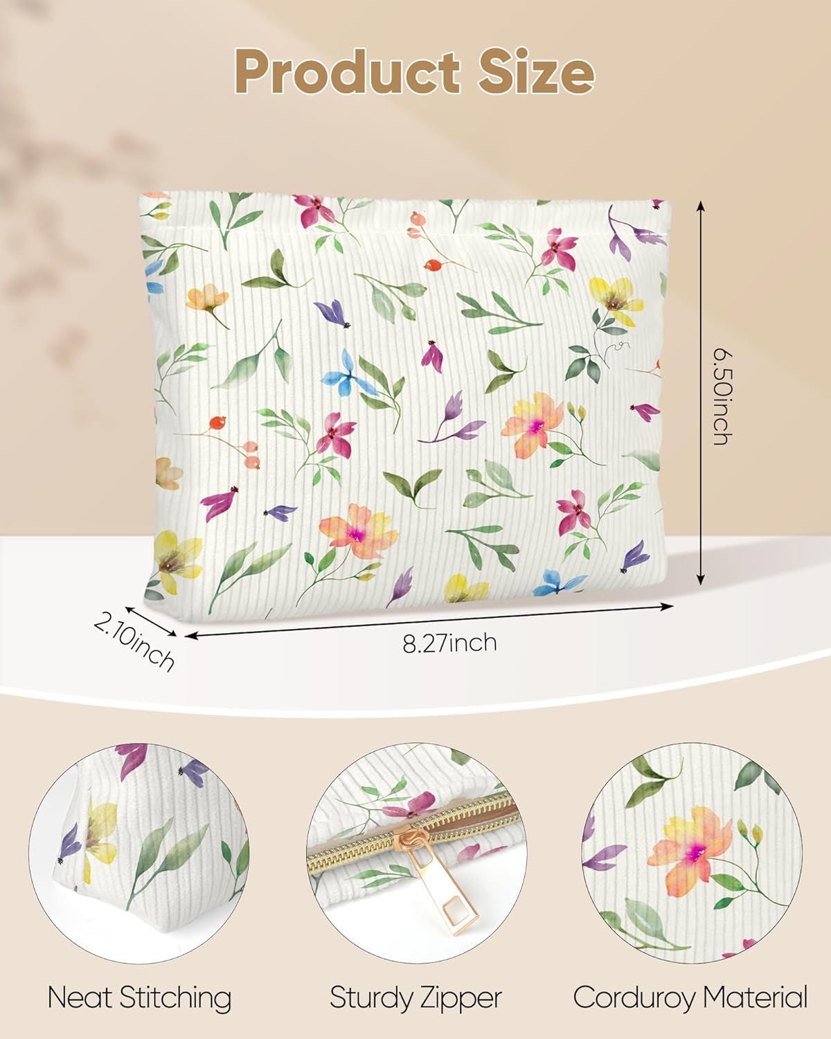 Cute Floral Makeup Pouch for Women Small Make Up Bag for Purse Zipper Initial Makeup Cosmetic Bags Pouches for Purse Aesthetic Travel Toiletry Bags, Colorful Floral - Image 2