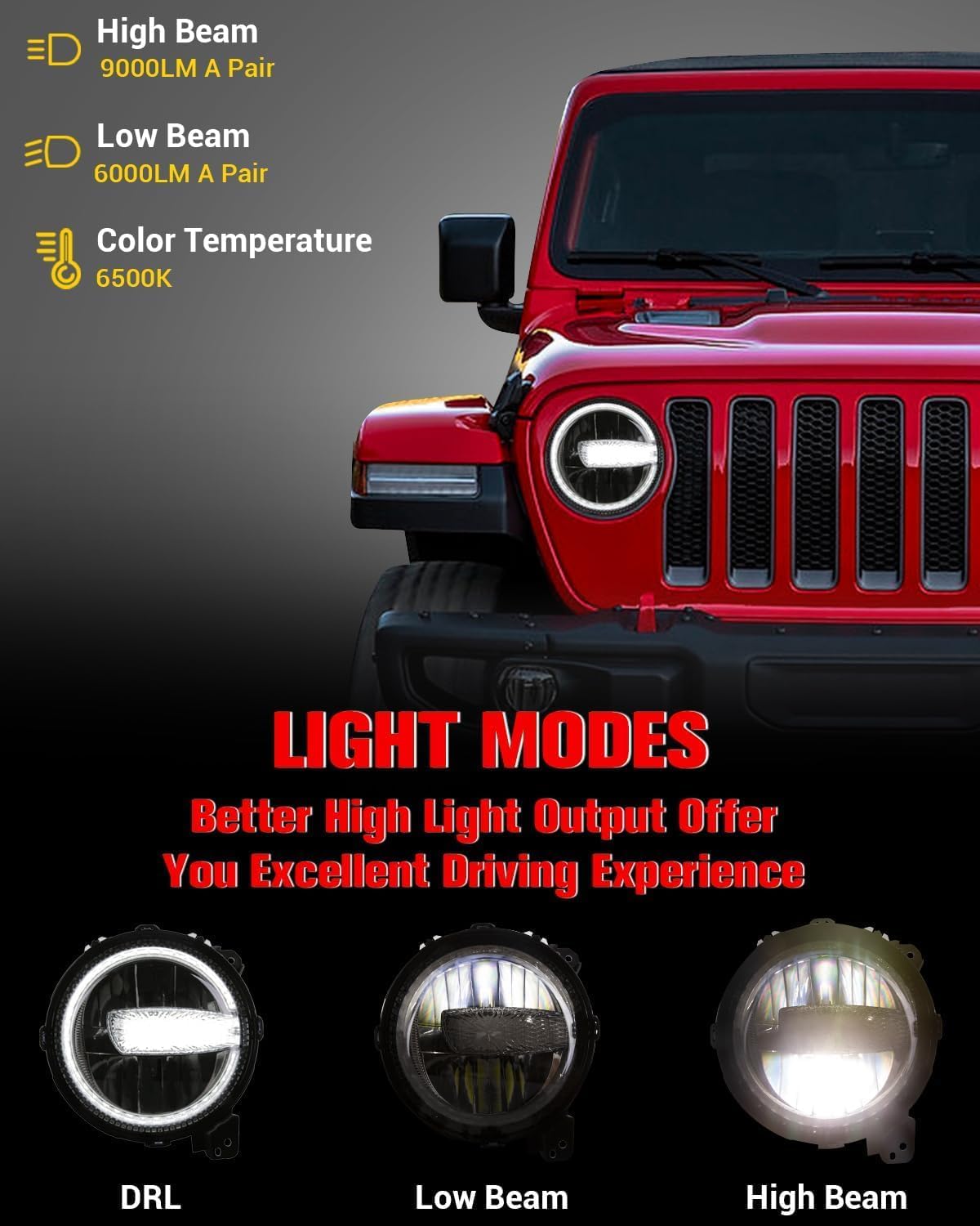 BICYACO DOT 9 Inch LED Headlights with DRL, 120W Headlamps Replacement Compatible with 2018-2025 Jeep Wrangler JL JLU Gladiator JT SUV