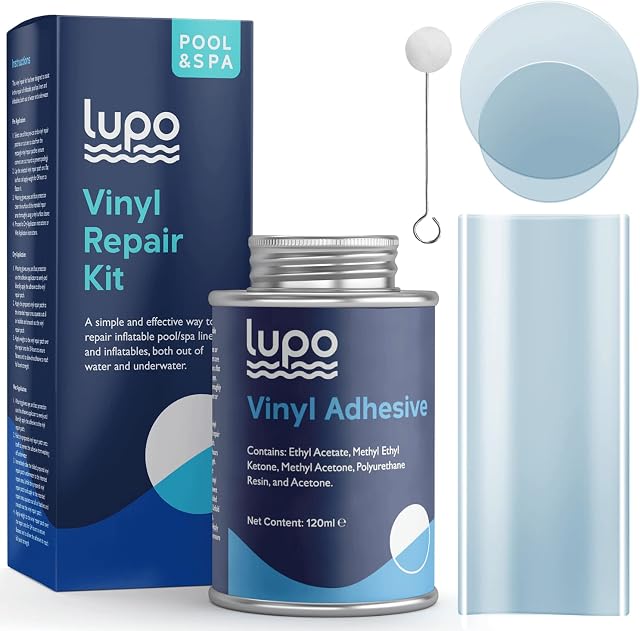 Lupo 15 Piece 120ml Vinyl Repair Kit for Hot Tubs, Inflatable Spas and Above Ground Swimming Pools & Inflatables (Repair Patches, Glue and Application Tool)