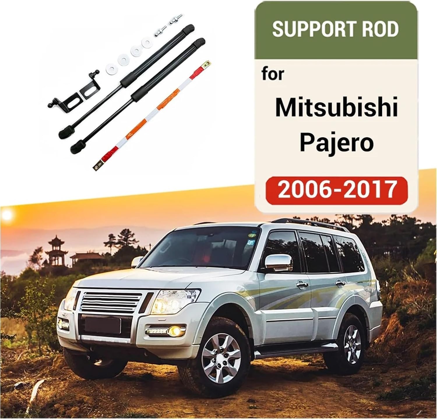 2006-2016 Compatible with Mitsubishi Pajero Front Hood Engine Supporting Hydraulic rod Lift Strut Spring Shock Bars Bracket Car accessories(Carbon Silver)