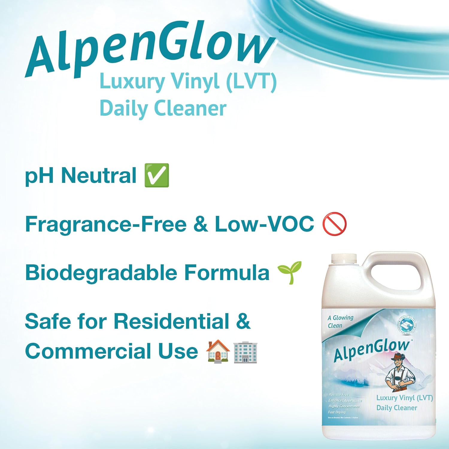 Alpenglow Luxury Vinyl Tile (LVT) Daily Cleaner, Concentrated – No-Rinse Formula, Revitalizes Floors, Leaves No Residue – Case of 4 Gallons for Luxury Flooring Maintenance