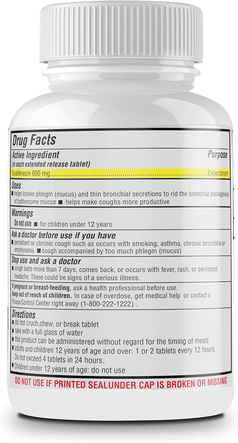 Safrel Mucus Relief Guaifenesin 600mg | 12 Hr Support Extended-Release Tablets | Thins and Loosens Mucus, Relieves Nasal & Chest Congestion | Cough, Cold, Flu Relief | Mucinex Generic (500 Count)