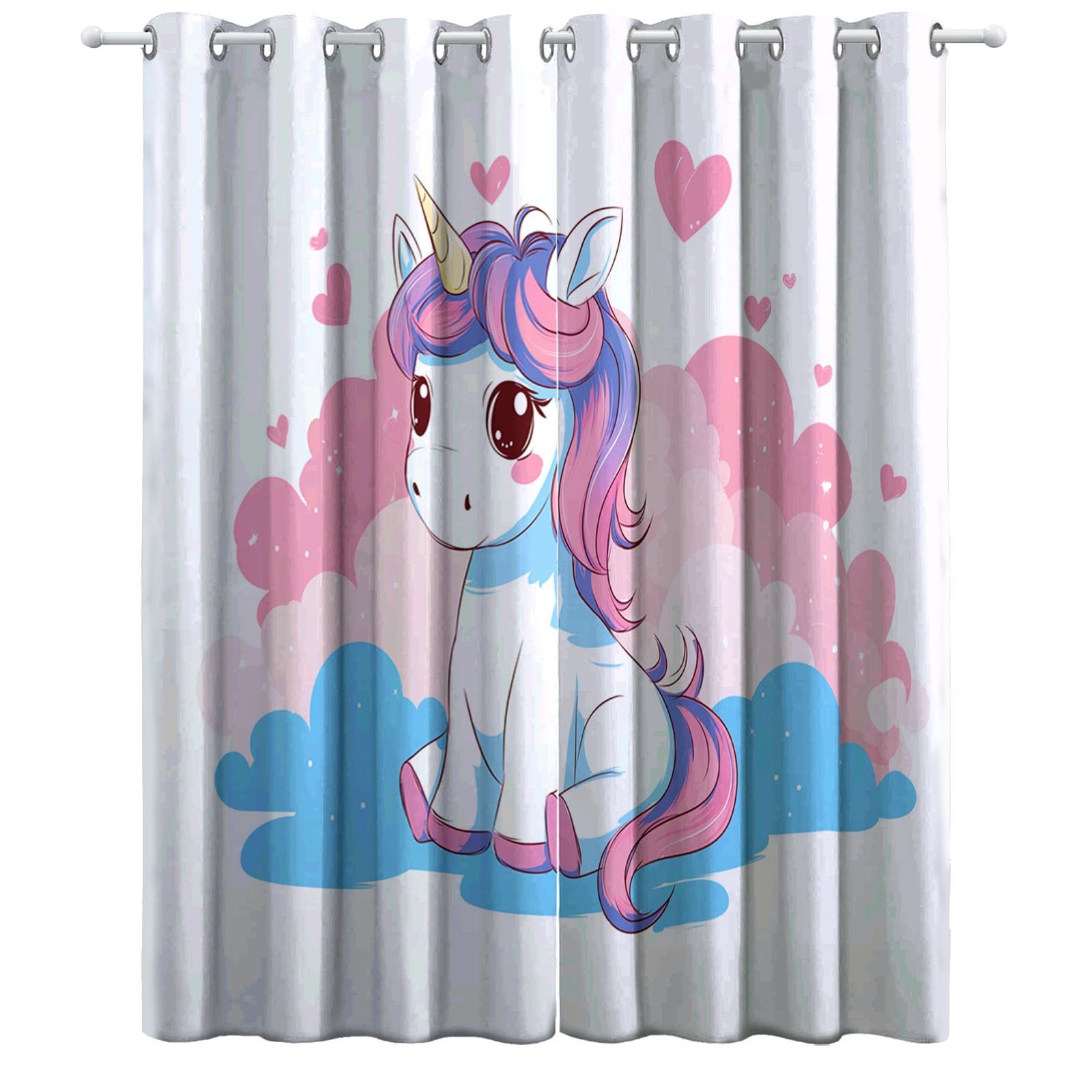 Générique Rideaux Occultants Licorne, Rideaux Imprimé Isolant Thermique Anti Froid - Draperies Polyester Oeillet Style Cartoon pour Chambre Salon Décoration Lot de 2 117L x 229H cm