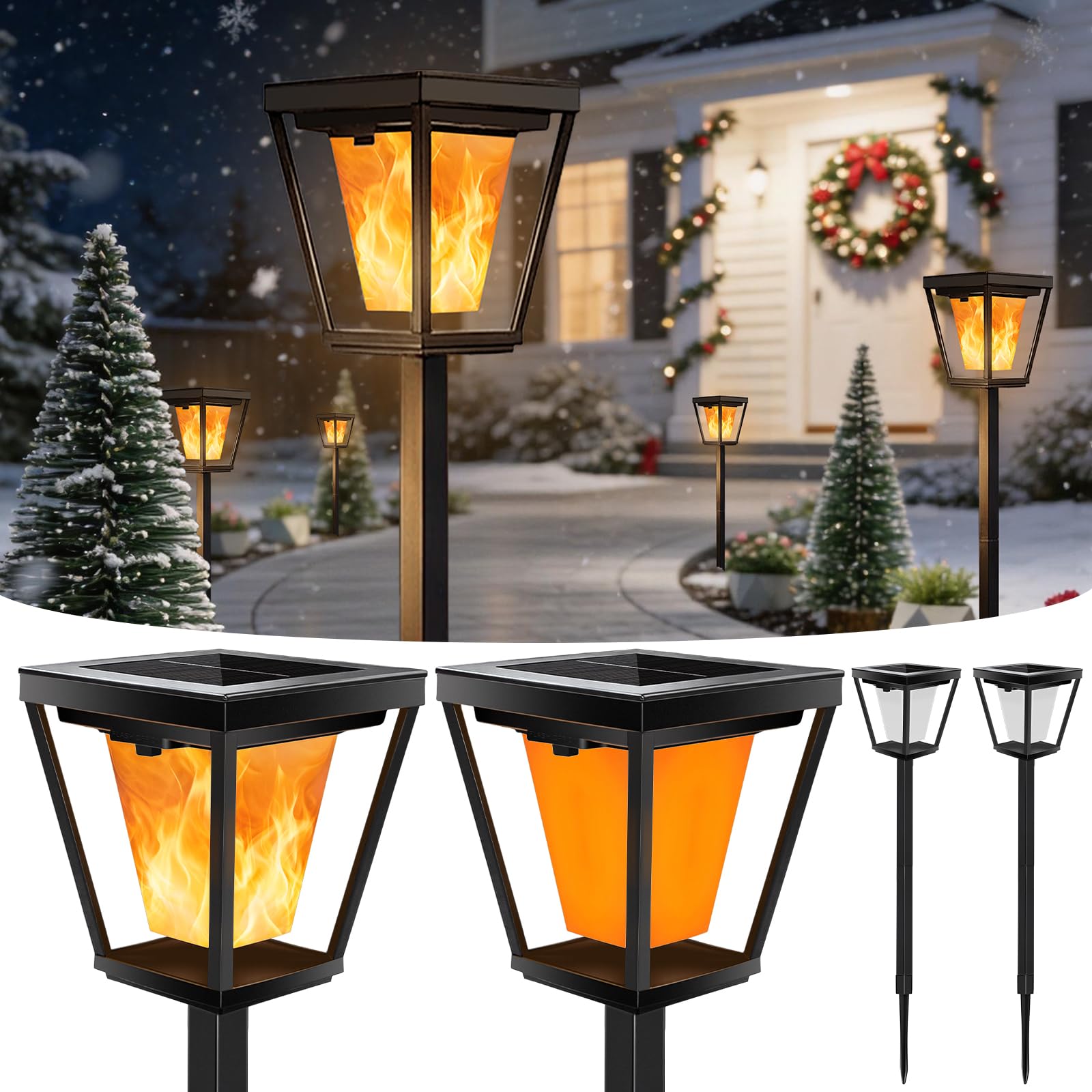 Confezione da 4 lampade solari per esterni con effetto fiamma tremolante, impermeabilità IP65, picchetto per vialetto da giardino, terrazza, accensione e spegnimento automatico
