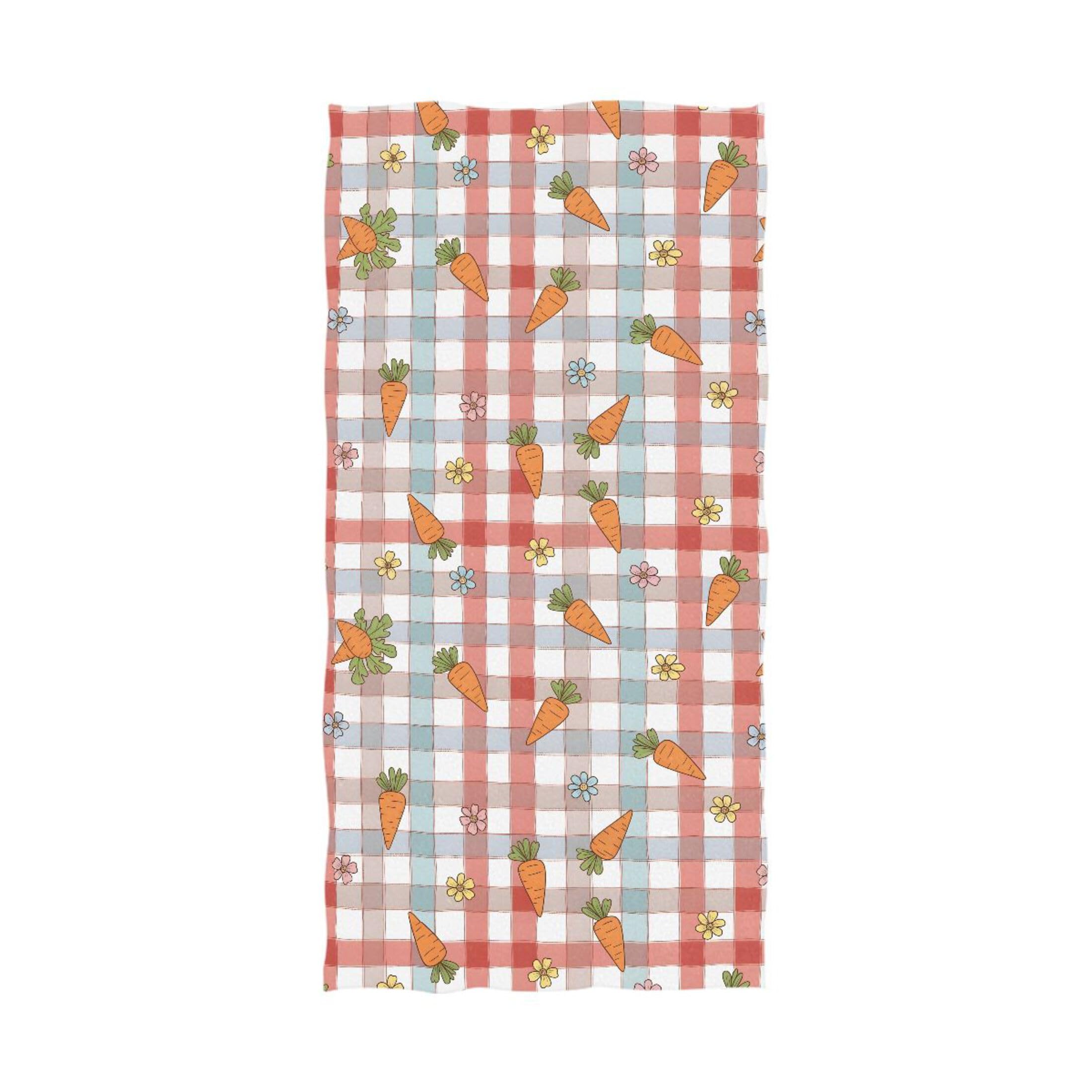 Kutsu Gingham Kawaii Carrots Bath Towel, Highly Absorbent Cotton Soft Bath Hand Towel for Bathroom Kitchen Hotel Spa, 64 x 32 In