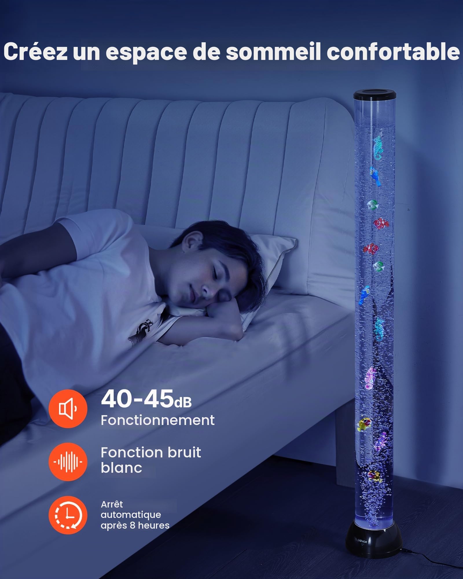 VEVOR Lampe à Bulles avec 10 Poissons Flottants, 1,2 m, 16 Effets Lumières Changeantes de Couleur, Télécommande, Lumière Apaisante, Lampe Ambiance pour Chambre à Coucher, Salon, Décoration Intérieure