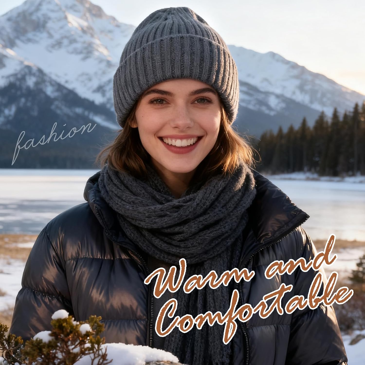 Womens Satin Lined Beanie Knit Winter Hats for Women Men Silk Lining Soft Warm Cuffed Beanie Skull Stocking Cap - Image 2