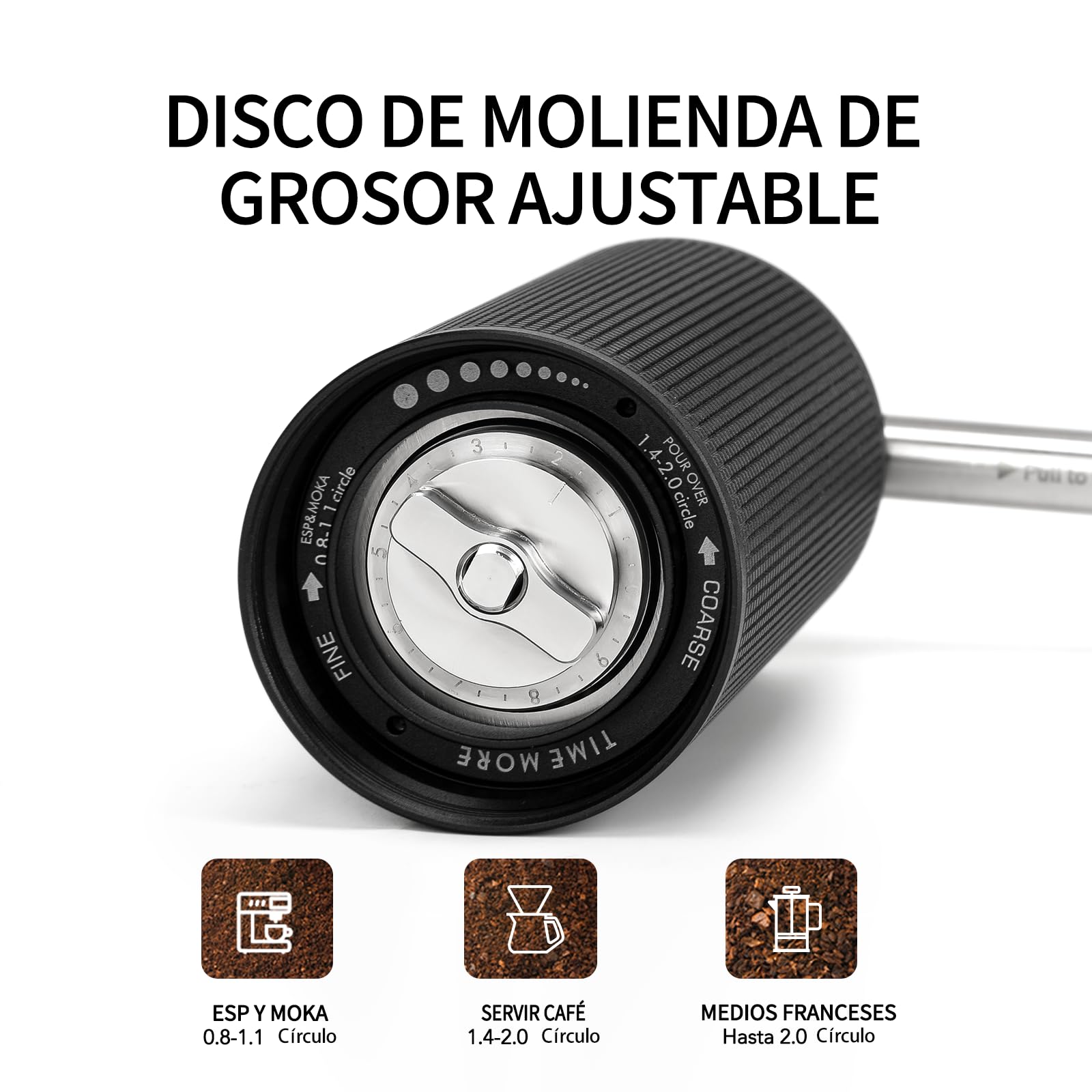 TIMEMORE Molinillo cafe manual con mango plegable, molino de molinillo café C3 esp pro inoxidable con ajuste interno, posicionamiento de doble rodamiento Castañas Negro