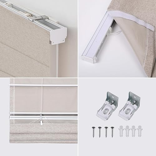 Miniatura 5 de Persianas romanas opacas sin cordones, persianas de oscurecimiento de habitación color beige para ventanas, fáciles de instalar, con aislamiento