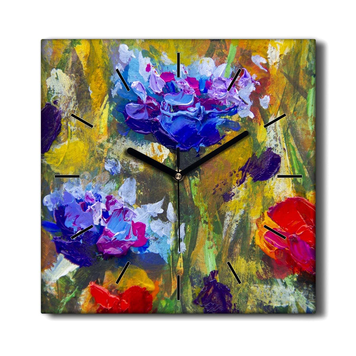 Horloge sur toile sans tic-tac pour une déco salon fleurie