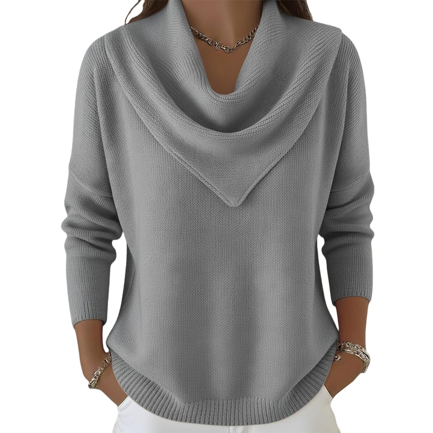 2026 Triangle Neck Sweater for Women Cowl Neck Sweater Cozy Cashmere Knitted Casual Clothes Pullover
