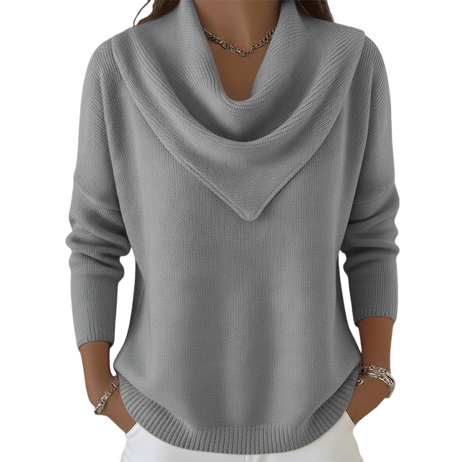 2026 Triangle Neck Sweater for Women Cowl Neck Sweater Cozy Cashmere Knitted Casual Clothes Pullover