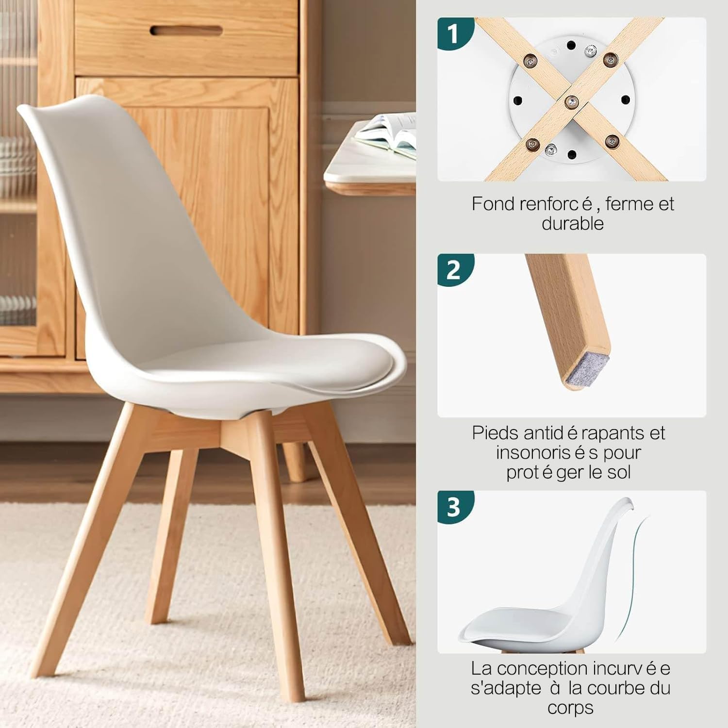 Chaises Salle à Manger Scandinave Lot de 4 Blanc
