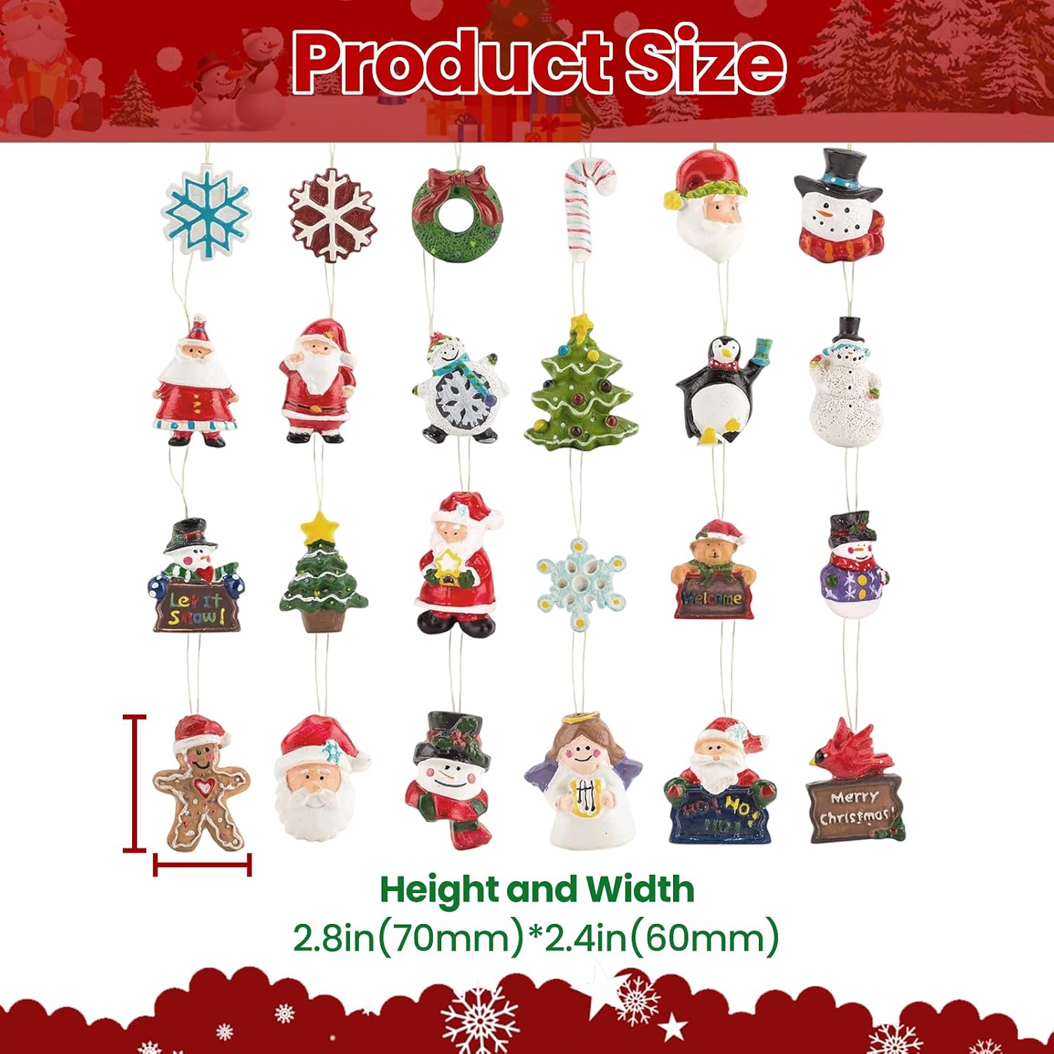 Pacote com 24 enfeites de árvore de Natal – Decorações festivas sortidas com Papai Noel, boneco de neve, pão de gengibre e muito mais, mini ornamentos para árvore de Natal Pacote com 24 enfeites de árvore de Natal – Decorações festivas sortidas com Papai Noel, boneco de neve, pão de gengibre e muito mais, mini ornamentos para árvore de Natal