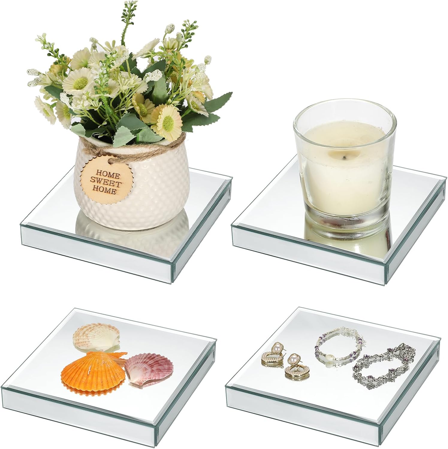 Hipiwe 2 Packs Mirrored Risers Glass Figures Display Stand Base, 5.7"x5.7"