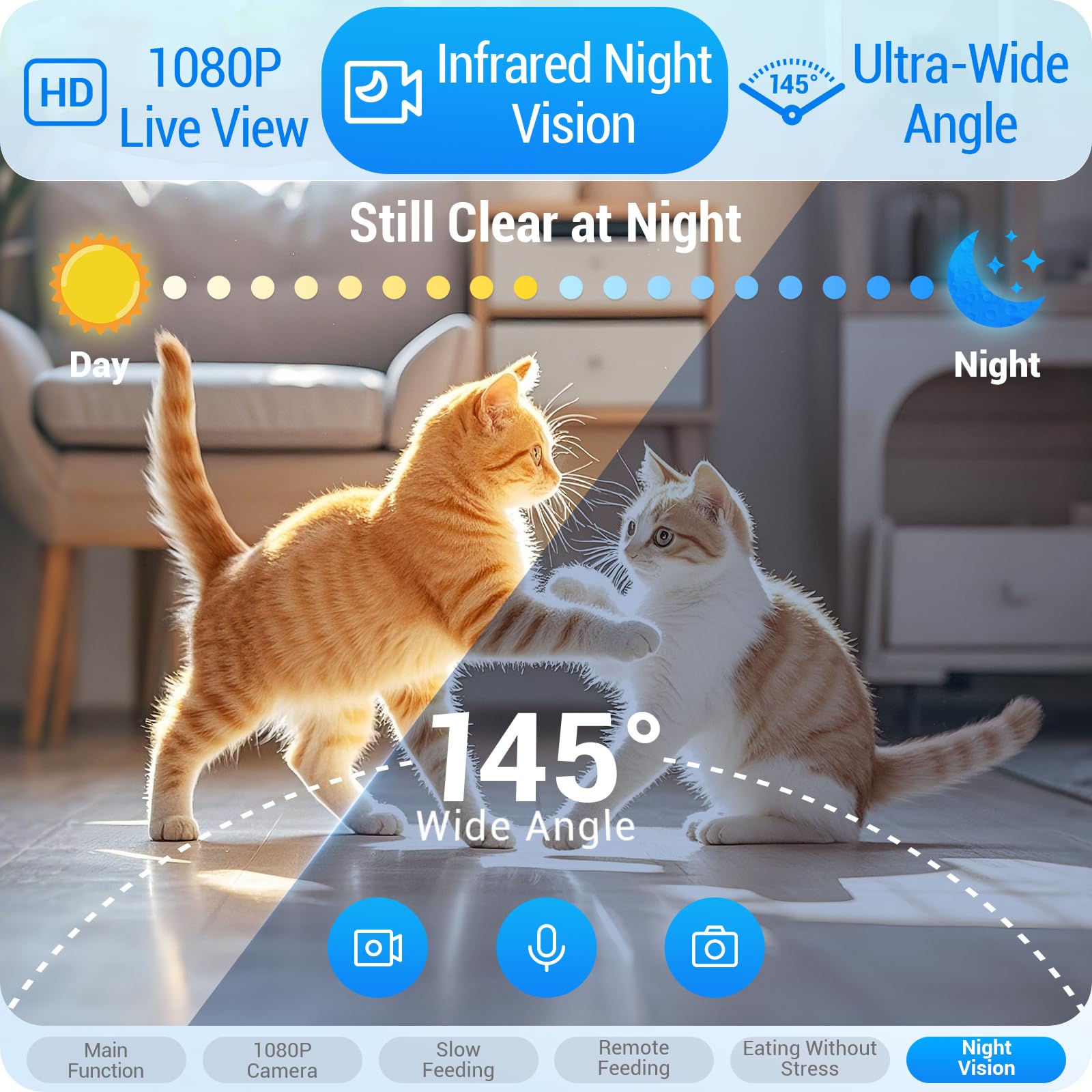 Comedero automático para Gatos con Doble cámara: dispensador automático Doble de 7 litros con visión Nocturna para 2 Gatos