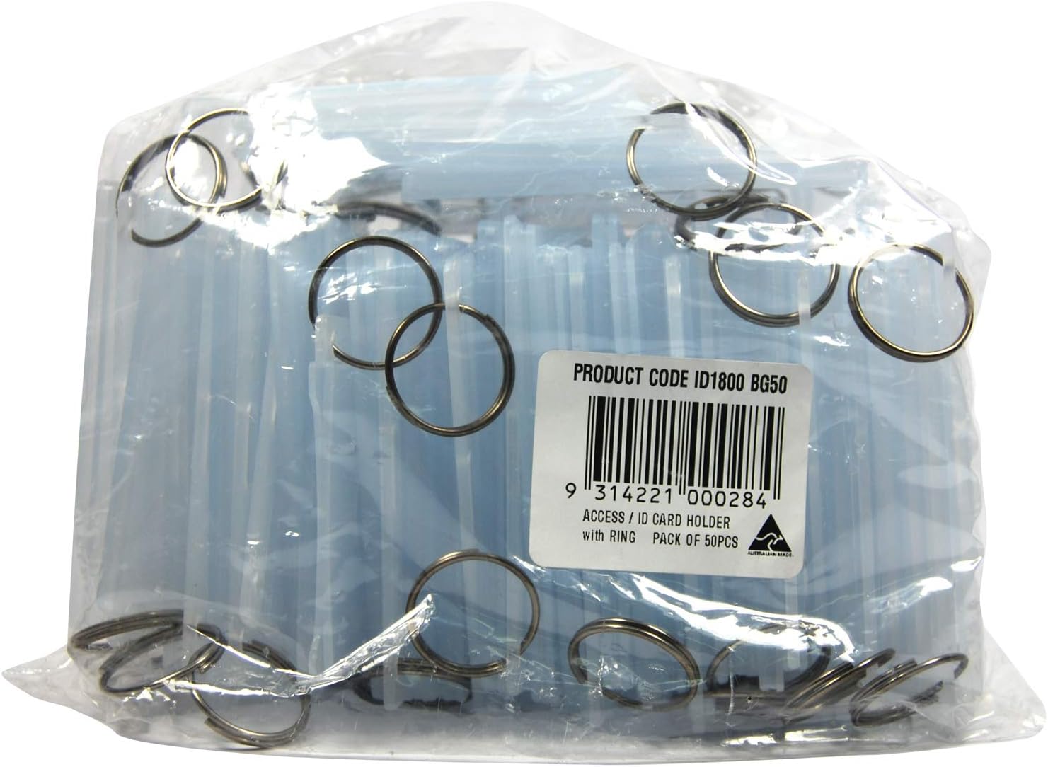 KEVRON ID18 BG50 Clear Card Holder with Ring Bag of 50 - Clear