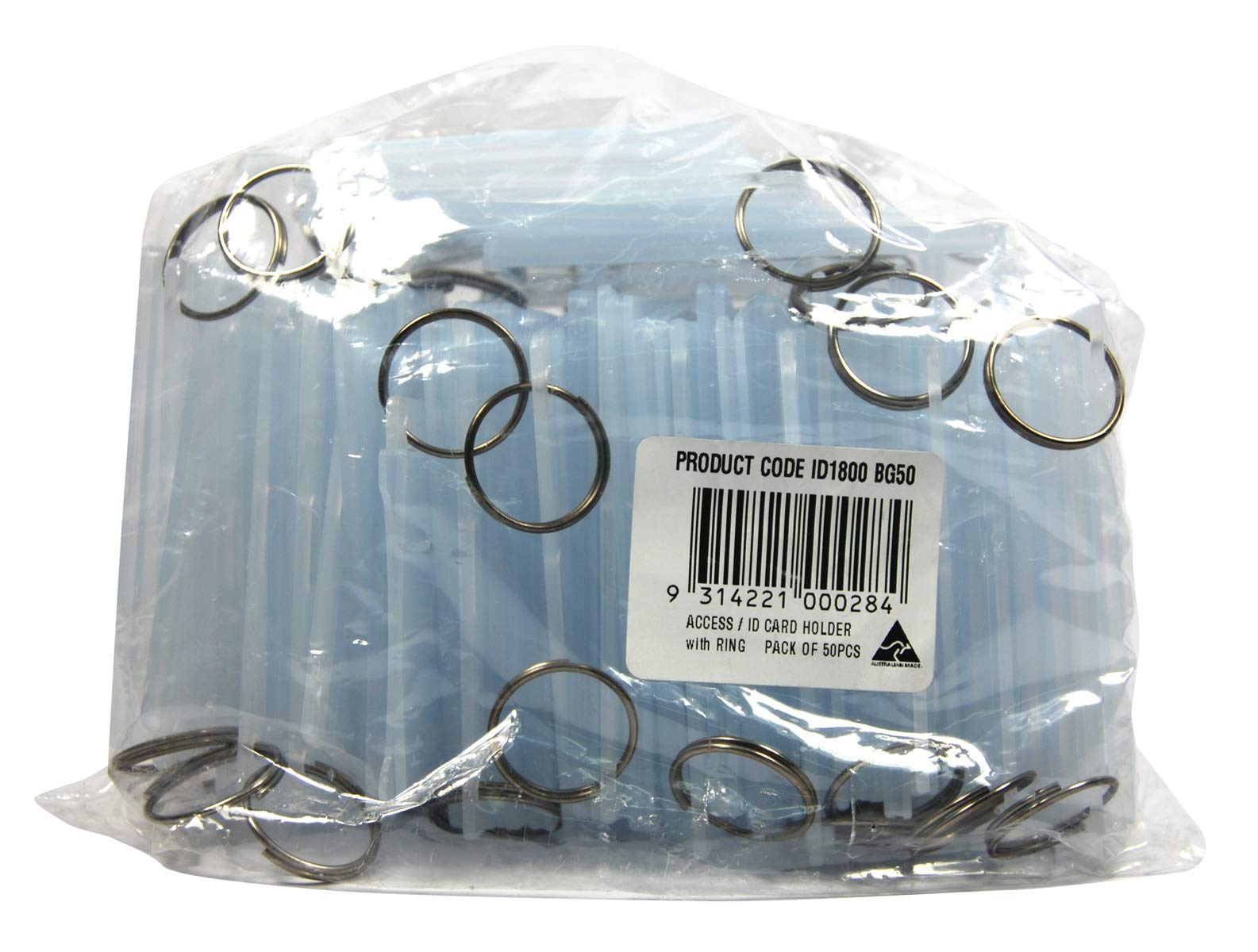 KEVRON ID18 BG50 Clear Card Holder with Ring Bag of 50 - Clear