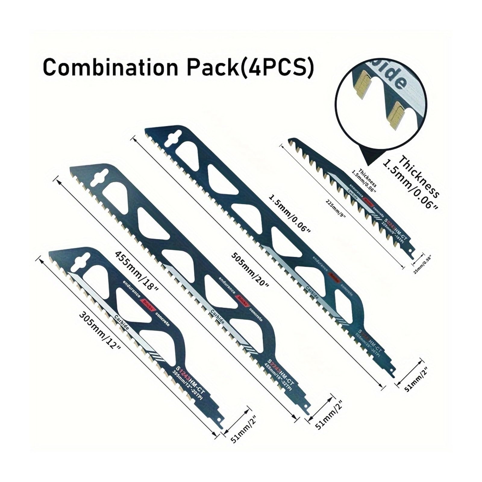 1 szt. Wszechstronny brzeszczot piły szablastej ze stopu do cięcia cegły bąbelkowej pusty czerwony i blok betonowy za pomocą narzędzi ręcznych(4pcs)