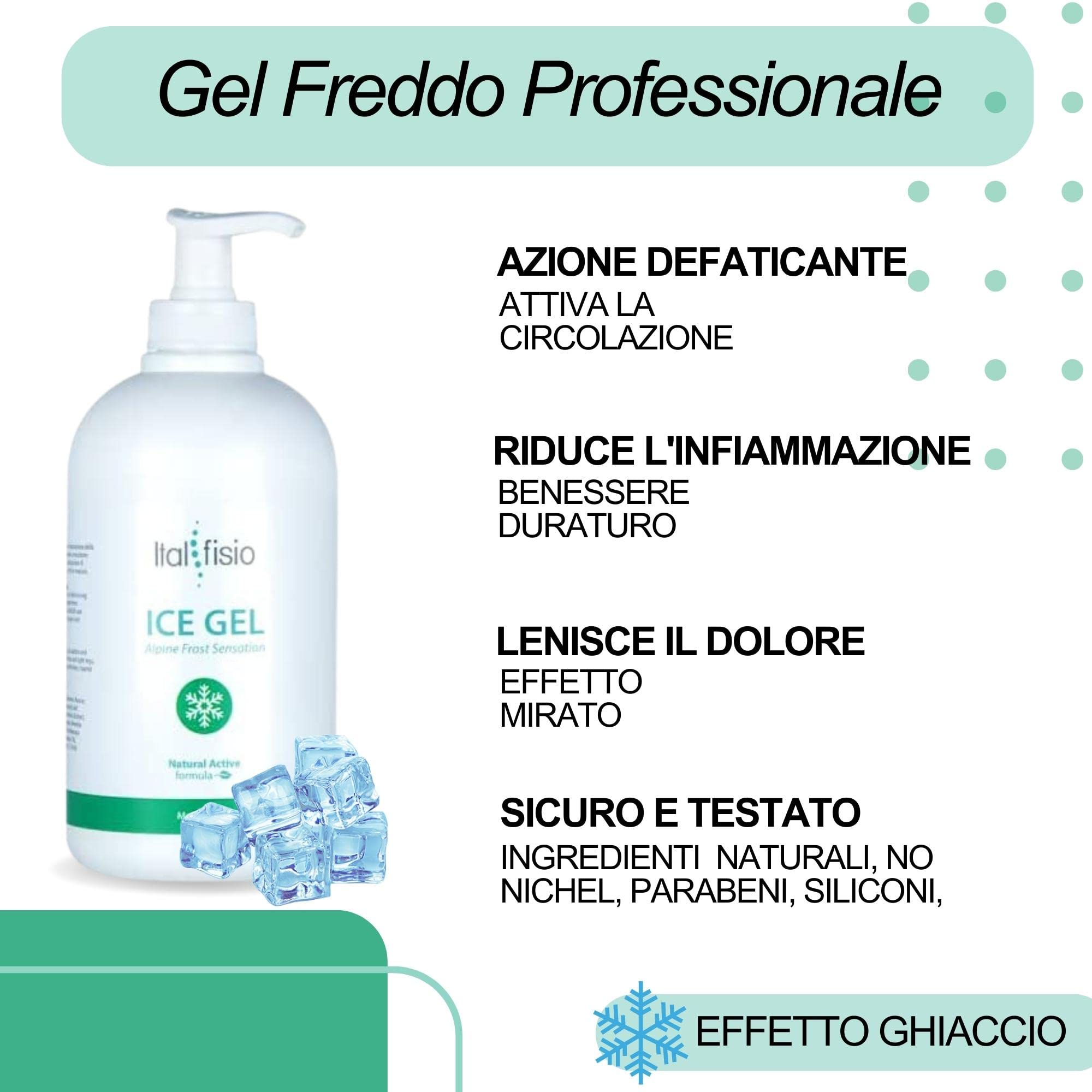 ITALFISIO Ice Gel Pomata Antinfiammatoria Forte - Effetto Ghiaccio per Dolori Muscolari, Articolari e Distorsioni - Sollievo per Gambe Gonfie e Piedi - Migliora il Drenaggio dei Liquidi 500ml