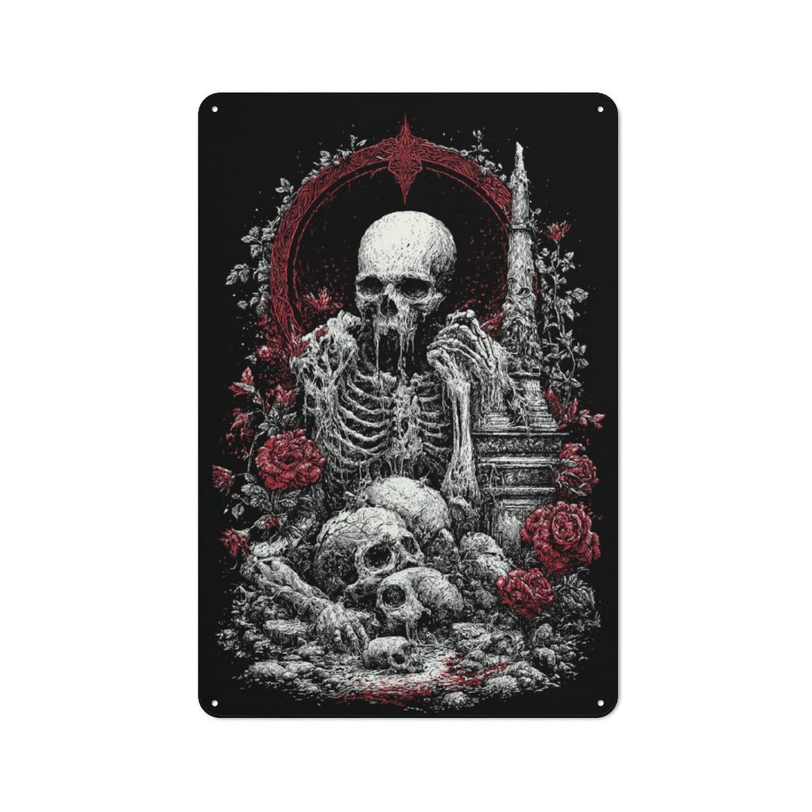 Junmoney Dark Gothic Skull Artwork Tin Wall Plaque 30X20cm With For Home Office Or Studio, For Home Office Decor Fans
