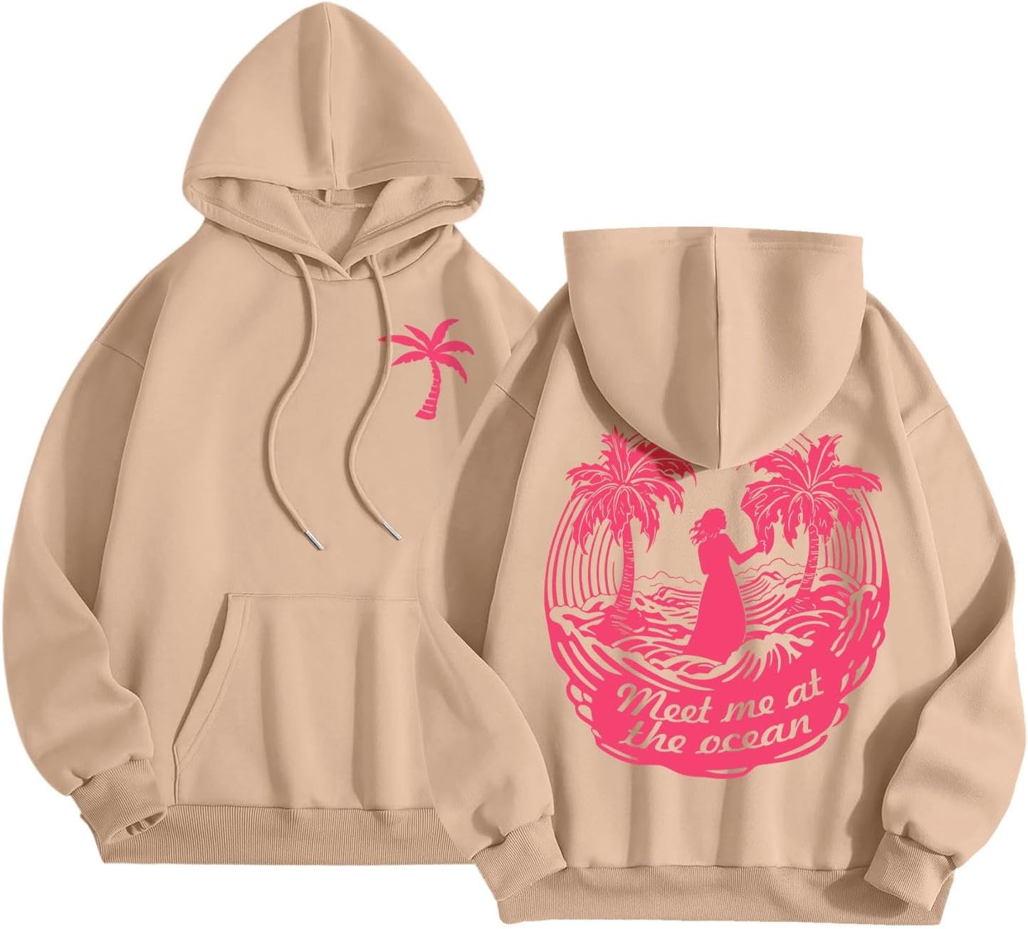 Pink Graphic Hoodies for Teen Girls Kids Womens Cute Letter Print Casual Preppy Sweatshirts Oversized Long Sleeve Y2K Streetwear Tops Pullover