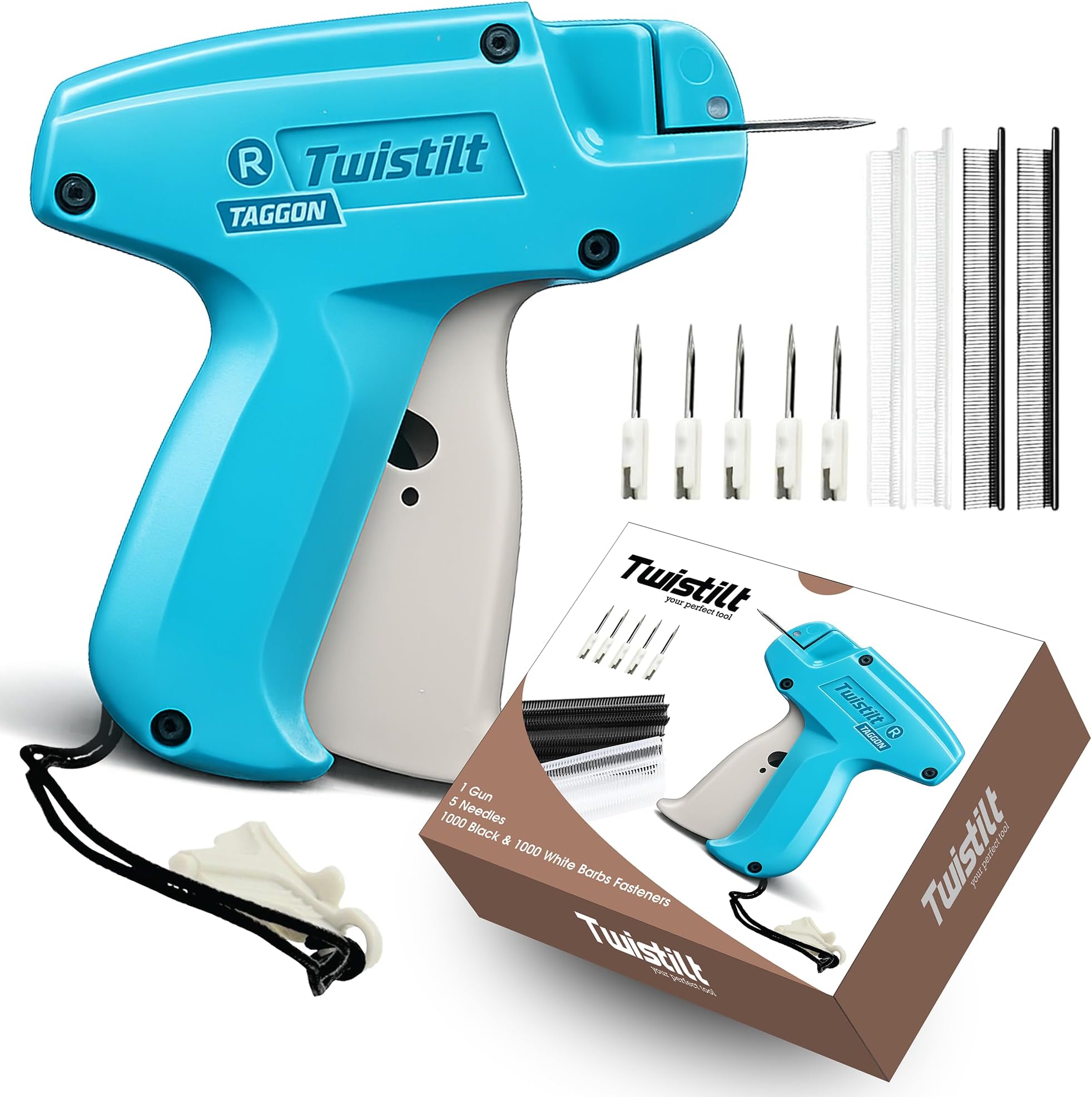 Stitch Gun for Clothes (Quick Fix Tool, Not a Sewing Machine), Handheld Clothing Tag Gun for Quick Clothing Repairs Includes 6 Needles, 1000 Black & 1000 White Fasteners (Blue)