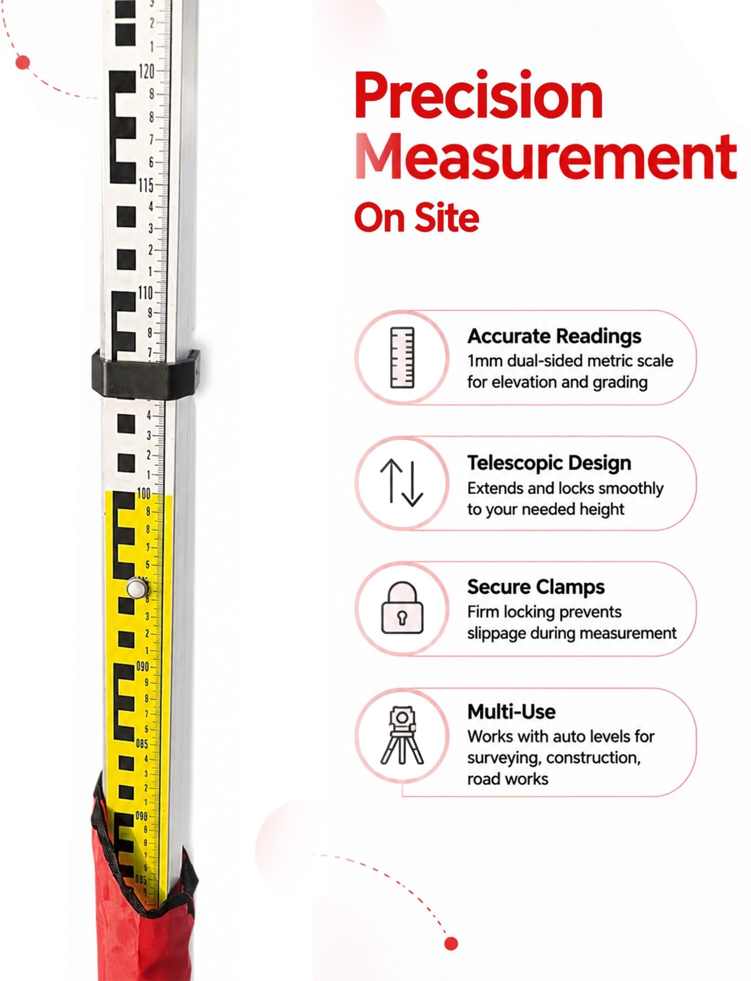 Varilla telescópica aluminio poste graduado altura nivelación obra medir | Accesorio de medición portátil diseñado for topografía, nivelación y tareas al aire libre.(Support frame)