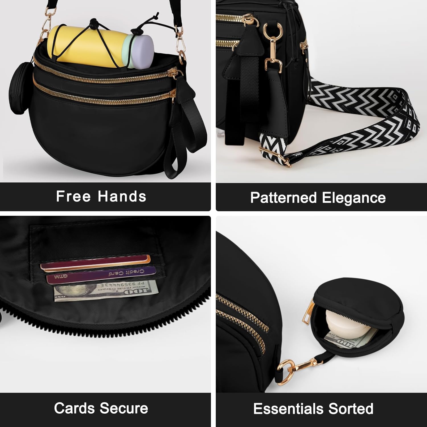 Bum Bags for Women Crossbody, Crossbody Bum Bags for Women with Multi-Compartment & Adjustable Straps-No Bottles Included - Image 5