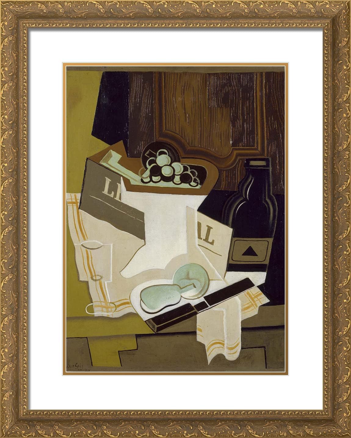 ArtDirect Gris, Juan 20x24 Gold Ornate Framed Art Print with Double Matting Titled: Still Life on Table