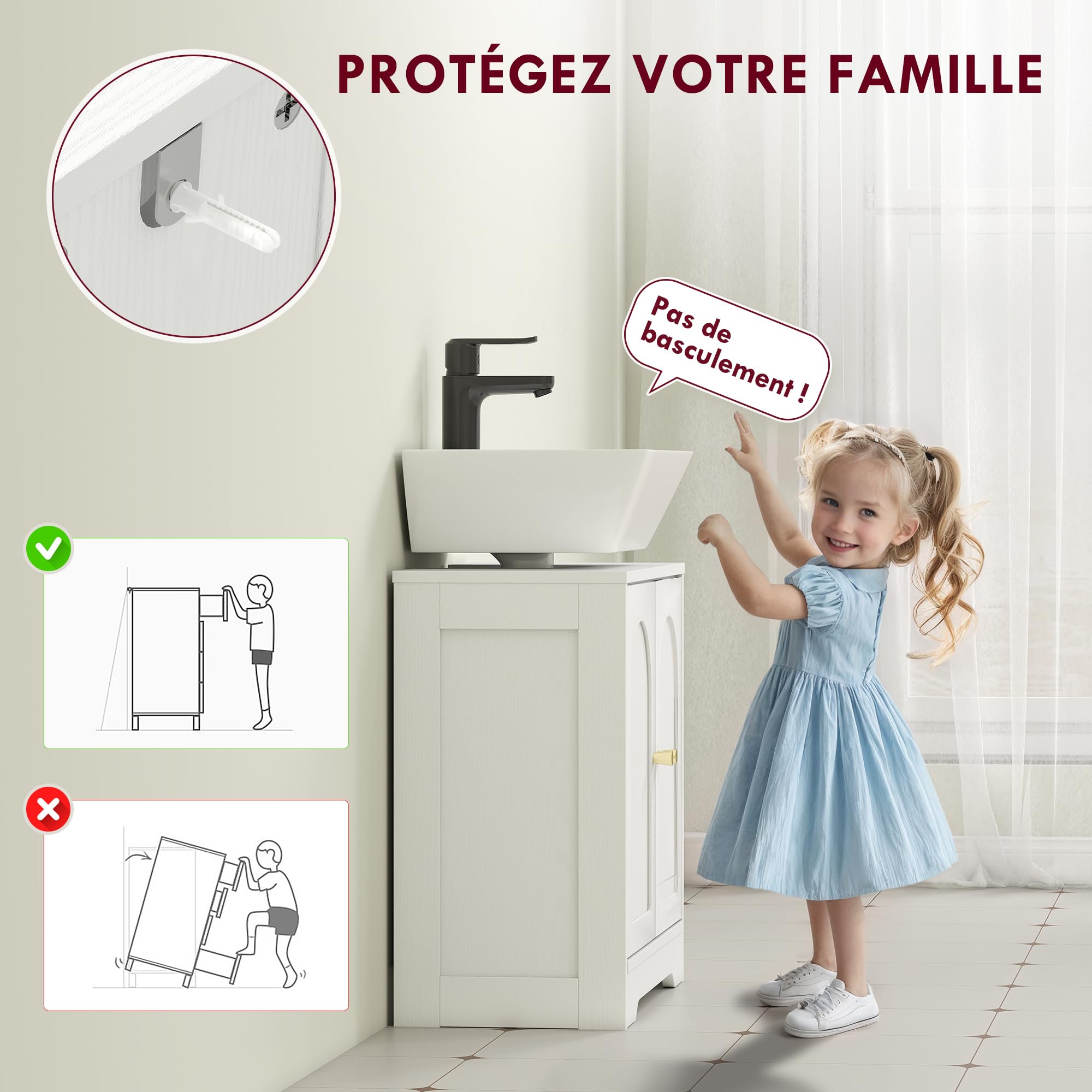 HOMCOM Meuble sous lavabo avec/sans Pédestal Socle 60 x 30 x 65 cm Blanc | Salle de Bain, Meuble sous Vasque, Armoire de Rangement pour Lavabo, Placard à Portes, Étagère Réglable, pour Bassin